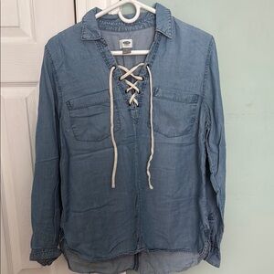 Blue Lace-Up Denim Shirt